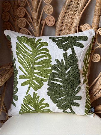 Capa Para Almofada - Bordada - Verde Folhas