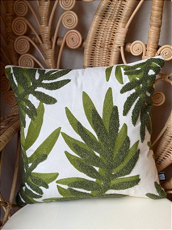 Capa Para Almofada - Bordada - Verde Folhas