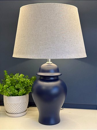 Abajur - Cerâmica - Azul Fosco com Cúpula