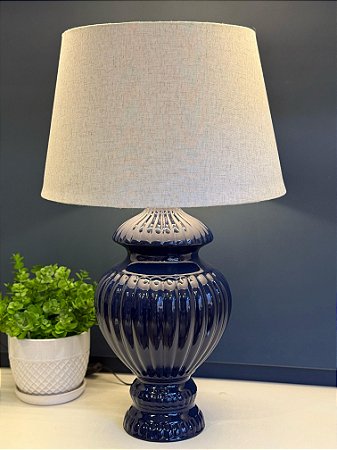 Abajur - Cerâmica - Azul com Cúpula