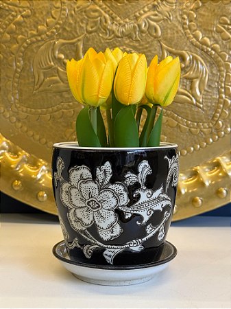 Cachepot em Ceramica - Perto e Branco - 12,5CM