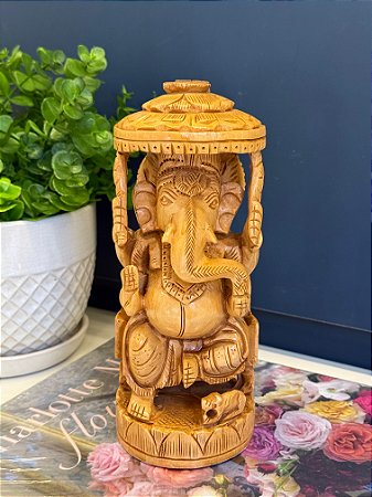 Ganesha Decorativa - Madeira - 20,5cm