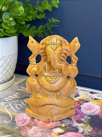 Ganesha Decorativa - Madeira - 12,5cm