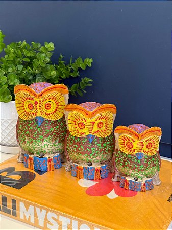 Família Coruja - Madeira - Pintado à mão