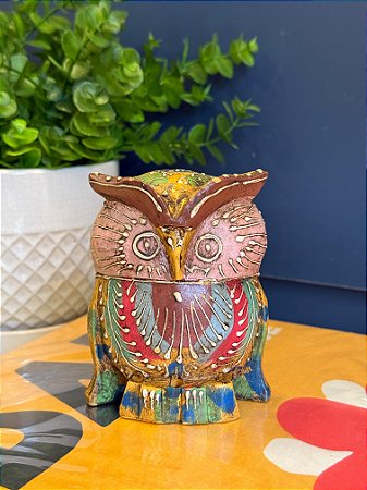 Coruja Decorativa - Madeira - Pintado à mão - 10,5cm