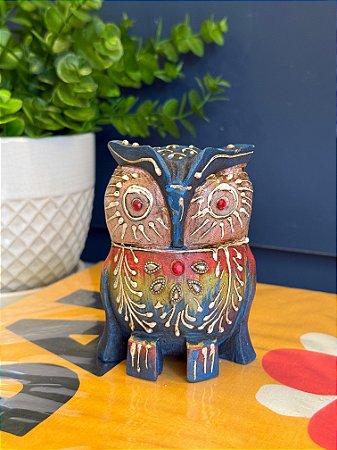 Coruja Decorativa - Madeira - Pintado à mão - 10cm