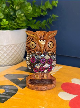 Coruja Decorativa - Madeira - Pintado à mão - 11cm