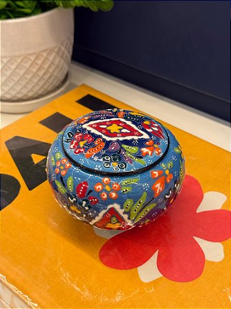 Pote - Cerâmica - Pintado à mão - Turquia - Azul e Colorido