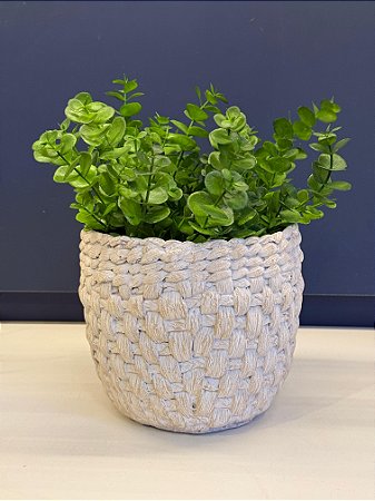 Cachepot em Cimento - Branco - Relevo - 17,5CM