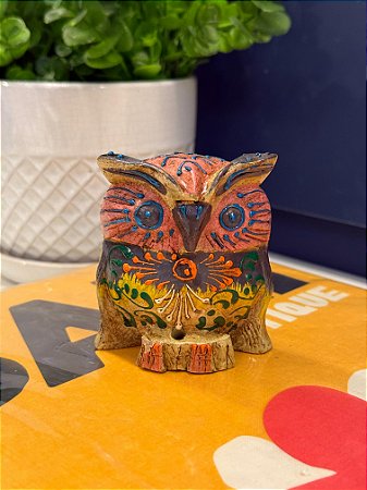 Coruja Decorativa - Madeira - Pintado à mão - 8cm