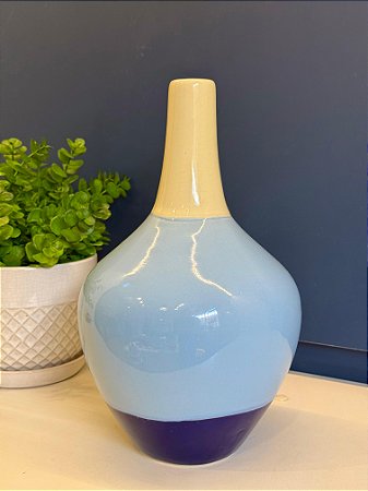 Vaso - Cerâmica - Branco e Azul - 30CM