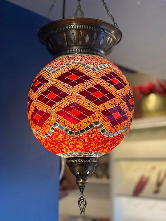 Luminária de Teto Turca Grande Laranja e Vermelha