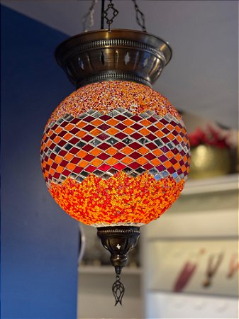 Luminária de Teto Turca Grande Laranja e Vermelha