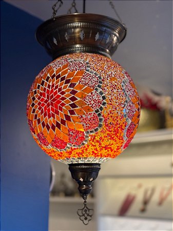Luminária de Teto Turca Grande Laranja e Vermelha