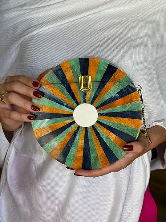 Bolsa Clutch em Resina - Colorida - Com Alça Dourada