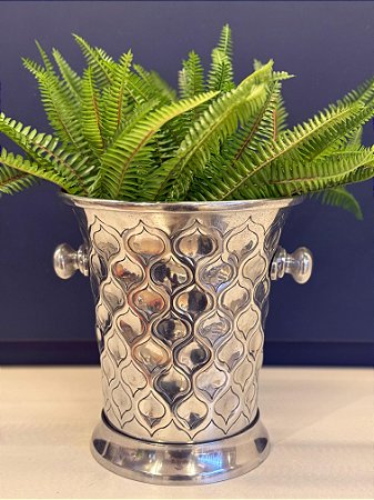 Cachepot em Alumínio  - Martelado - Prateado - 23,5CM