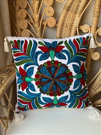 Capa de Almofada Bordada Tassel 45x45 Branca