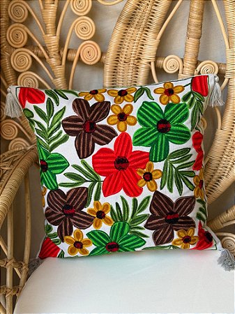 Capa de Almofada Bordada Tassel 45x45 Cinza Claro