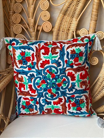Capa de Almofada Bordada Tassel 45x45 Gelo