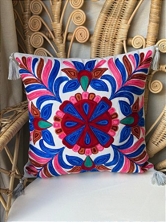 Capa de Almofada Bordada Tassel 45x45 Cinza Claro