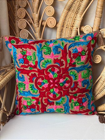 Capa de Almofada Bordada Tassel 45x45 Marrom