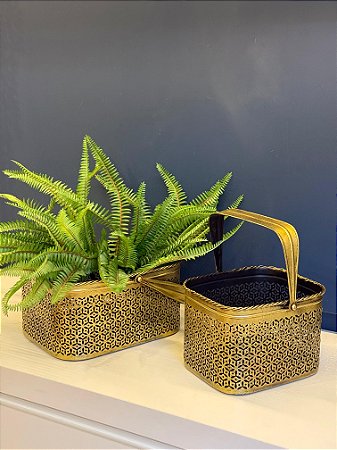 Par de Cachepot em Metal - Dourado