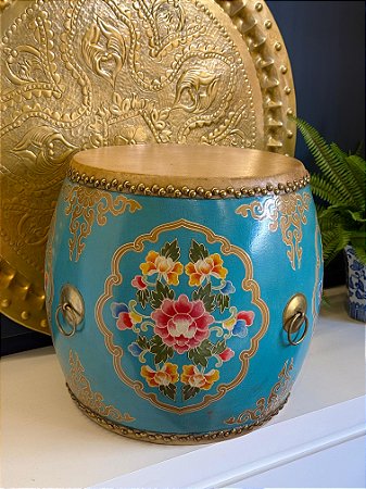 Tamborete - Garden Seat - Pintado à mão - Turquesa