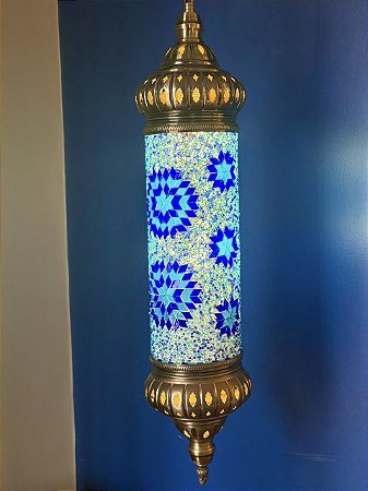 Luminária de Teto Turca Metal e Vidro - Azul