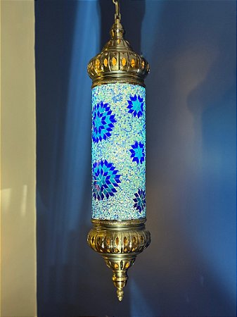 Luminária de Teto Turca Metal e Vidro Azul