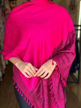 Pashmina de Viscose - Estampada - Pink e Preto