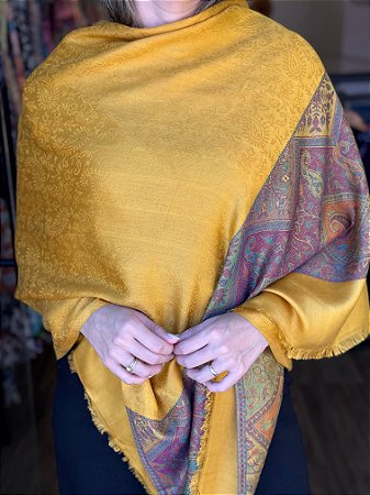 Pashmina de Viscose - Estampada - Amarelo e Colorida