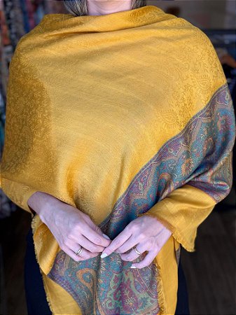 Pashmina de Viscose - Estampada - Amarelo e Colorida
