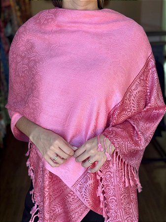 Pashmina de Viscose - Estampada - Rosa