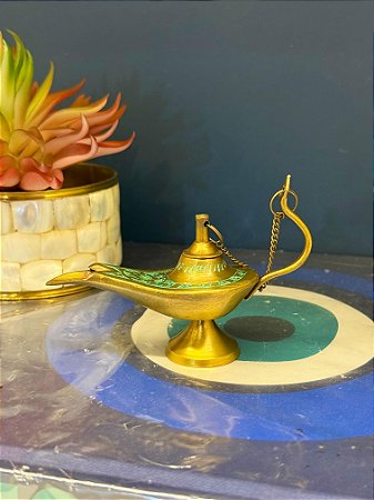 Lâmpada Mágica - Metal - Dourada e Verde - 10CM