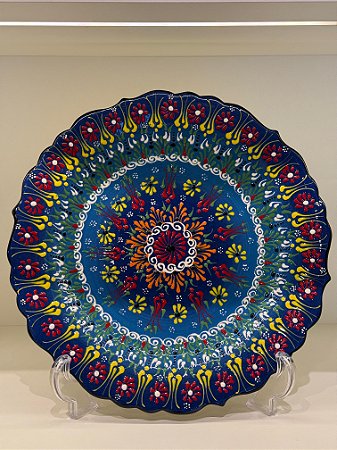Prato de Parede - Decorativo - Turquia - Cerâmica - Alto Relevo - Azul - Grande