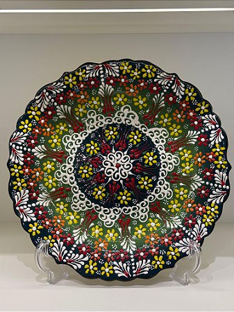 Prato de Parede - Decorativo - Turquia - Cerâmica - Alto Relevo - Verde - Grande