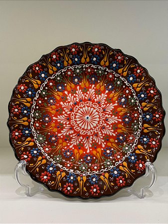 Prato de Parede - Turquia - Decorativo - Cerâmica - Relevo - Marrom - Médio