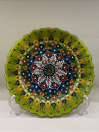 Prato de Parede - Turquia - Decorativo - Cerâmica - Relevo - Verde - Médio