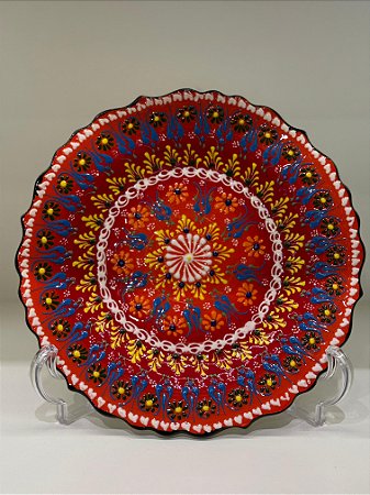 Prato de Parede - Turquia - Decorativo - Cerâmica - Relevo - Laranja e Vermelho - Médio