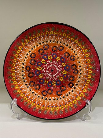 Prato de Parede - Turquia - Decorativo - Cerâmica - Relevo - Laranja  - Médio