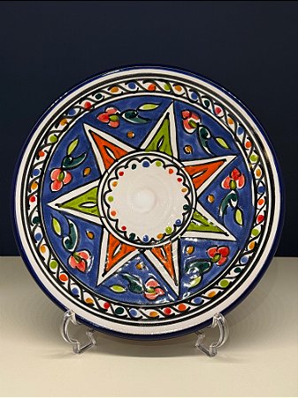 Prato de Parede Pequeno - Tunísia - Decorativo - Cerâmica - Pintado à mão -  Azul e Colorido