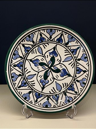 Prato de Parede Pequeno - Tunísia - Decorativo - Cerâmica - Pintado à mão - Verde e Lilás