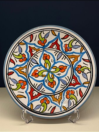 Prato de Parede Pequeno - Tunísia - Decorativo - Cerâmica - Pintado à mão - Colorido