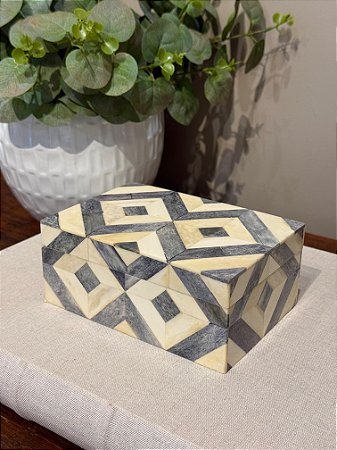 Caixa Decorativa - Osso -  Porta Jóias - Cinza - 10X15