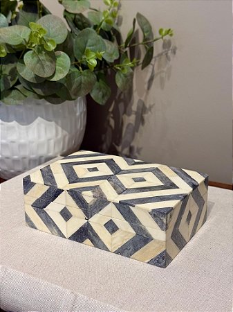 Caixa Decorativa - Osso - Porta Jóias - Cinza - 15X10