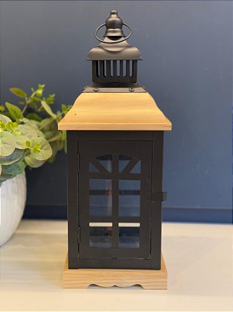 Lanterna - Madeira e Metal - Preto - 41,5CM