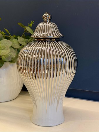 Potiche  - Cerâmica - Prata - 31cm