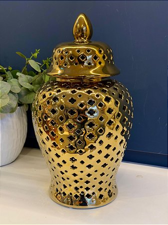 Potiche  - Cerâmica - Dourado - 38cm