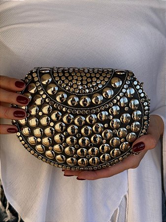 Bolsa Clutch em Metal - Prata -  Com Alça
