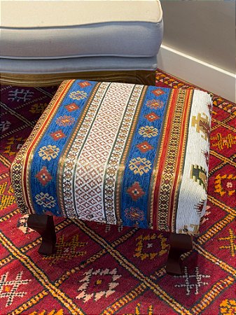 Banqueta Jacquard Turquia - Azul e Branco